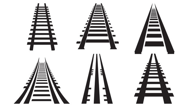 Railroad tracks icons set black white design