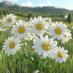 Field of daisies, sunny meadow
