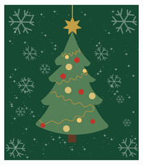 Classic Merry Christmas Illustration with Decorated Tree and Snow-02