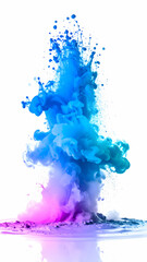 Vibrant blue and pink smoke explosion against a white background, creating a stunning visual effect ideal for artistic use