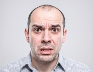 Obraz premium A man with his eyes wide open, gazing thoughtfully into the distance, showcasing a mix of curiosity and contemplation on his face.