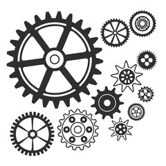 Gear icon vector set, black cogwheel vector collection, mechanical gear shapes,