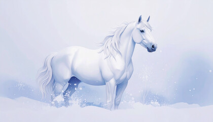 雪原に佇む馬,Generative AI,AI画像