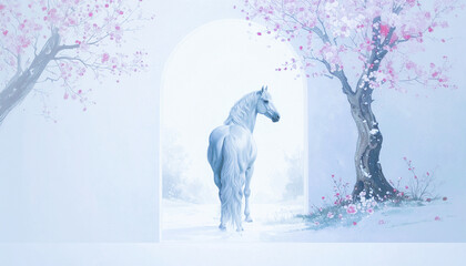雪原に佇む馬,Generative AI,AI画像