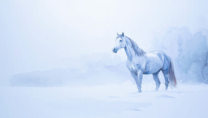 雪原に佇む馬,Generative AI,AI画像