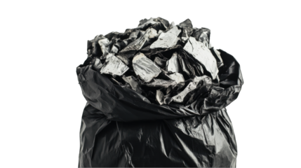 Black bag filled with construction debris showcases aftermath of renovation projects, emphasizing cleanup.