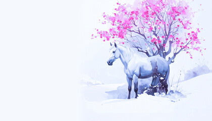 雪原に佇む馬,Generative AI,AI画像
