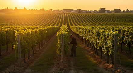 Vineyard Worker at Sunrise