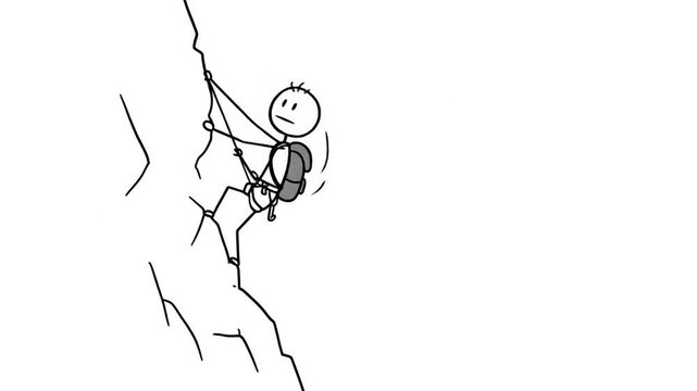 Stick figure rock climber illustration