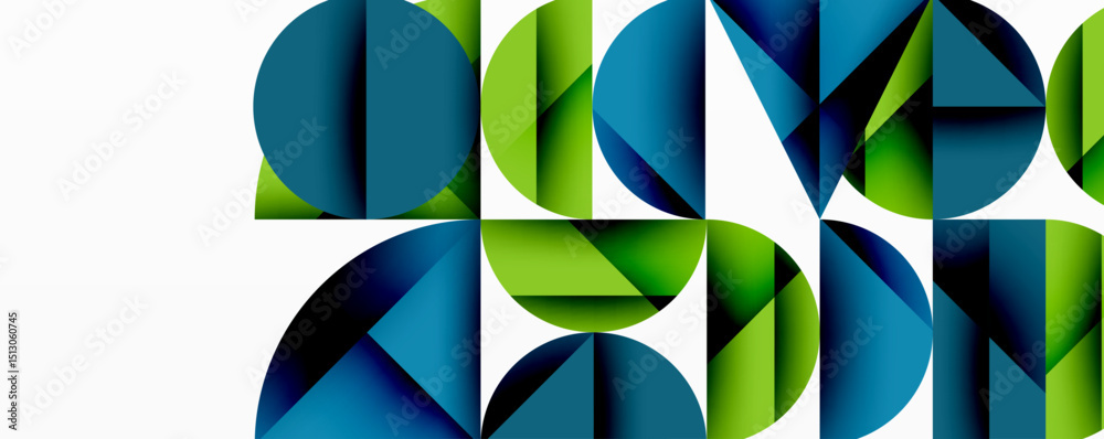 Poster abstract geometric shapes, blue, green hues. overlapping circles create modern design. clean lines, 