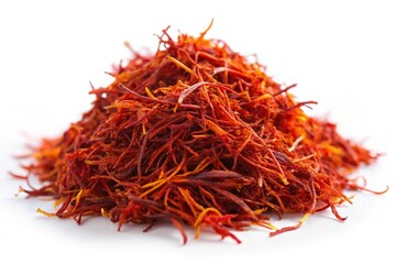 Heap of Red Saffron Threads Isolated CloseUp of the World's Most Expensive Spice