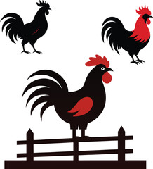 Rooster Silhouette Standing Proudly Isolated on White Background