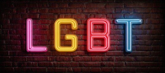 LGBT colorful neon light sign. People gender equality pride movement symbol. Generative AI technology.	
