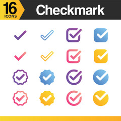 Colorful Checkmark Icon Set – 16 Modern Gradient UI Icons