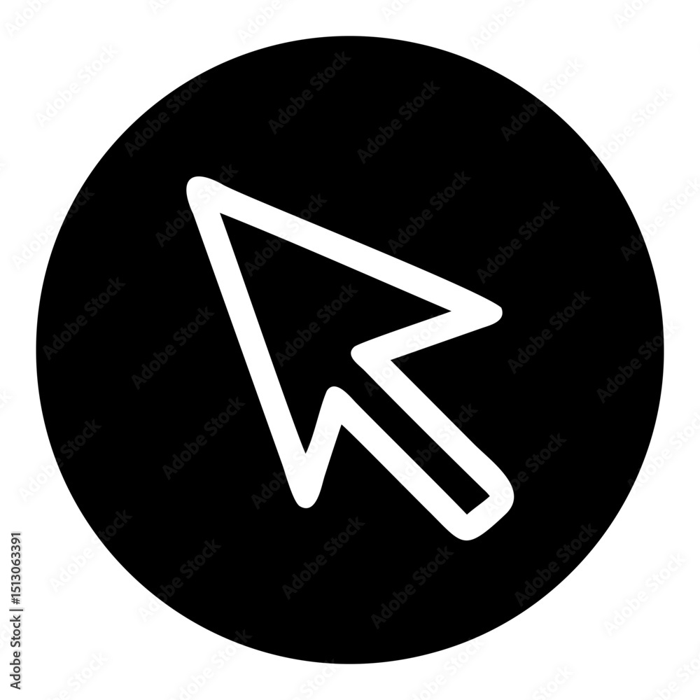 Poster simple white cursor icon in black circle click, pointer, interface design element