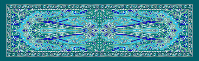 Refreshing Sea Green Digital Dupatta – Seamless Ethnic Floral and Paisley Design with Traditional Textile Motifs