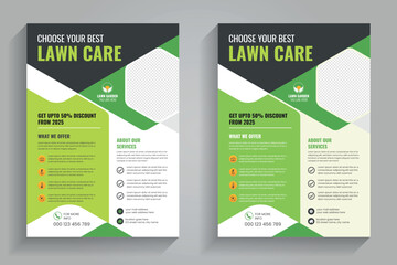 Lawn mower landscaping garden service flyer brochure cover template. Lawn and gardening or landscaping service flyer template