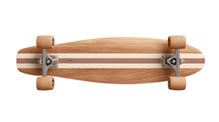 A longboard with wood texture and stripe design, isolated on transparent background