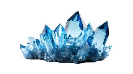 A cluster of sharp blue crystals with  creating a striking contrast and beauty isolated on transparent background