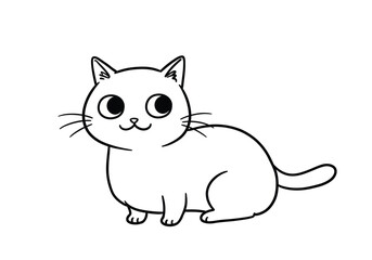 Derpy cat drawing. It is a black and white outline image of a charming feline, a cute cat with wide, unfocused eyes and an endearing, silly expression. Vector sketch line art draw.