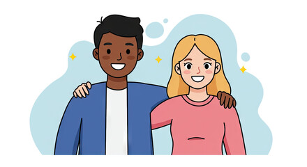 Cartoon illustration of mother with son and daughter in family scene