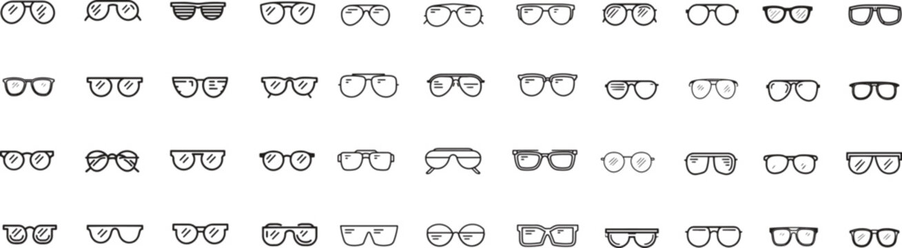 Large collection of eyeglasses and sunglasses icons vector illustration isolate on white background