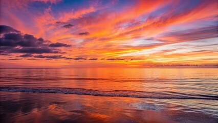 Fototapeta premium Beautiful sunset beach ocean landscape with colorful clouds nature photography scenic view 100