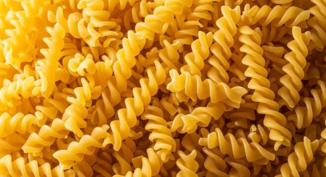 Close up top down view of dry uncooked fusilli pasta forming a textured pattern - Powered by Adobe