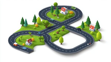 Creative 3D Illustration of Stylized Road and Scenic Landscape