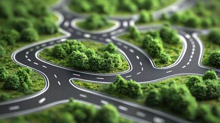 Aerial View of Curvy Roads Surrounded by Lush Greenery in Nature
