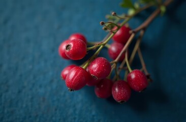 a sprig of red berries on a blue background. kalina, row