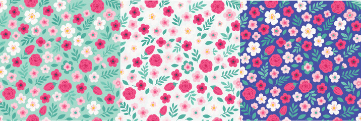 Watercolor floral seamless pattern for wallpaper, prints design. Flower background. Summer textile texture. Ornament illustration. Seamless ditsy floral pattern with cute little flowers.