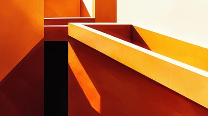 Abstract Geometric Composition with Bold Orange and Yellow Shapes