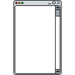 Pixel art retro computer window with scrollbar UI element. Blank computer window interface