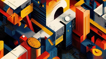 Abstract Geometric Composition in Vibrant Colors and Shapes