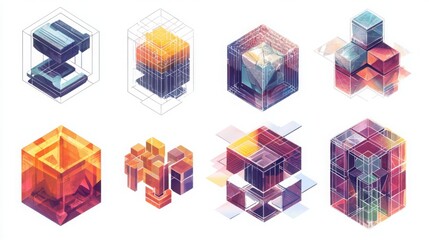 Abstract 3D Shapes and Geometric Forms in Vibrant Colors