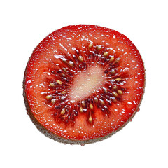 Close-up of a Juicy Red Kiwi Slice with Water Droplets