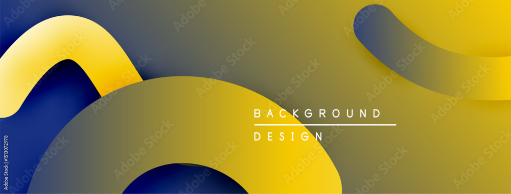Aufkleber Abstract fluid shapes overlap, creating dynamic golden, navy composition. Minimalist design suggests modern background texture.