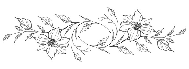 Sketch Floral Botany Collection. flower drawings. Black and white with line art on white backgrounds. Hand Drawn Botanical Illustrations.Vector