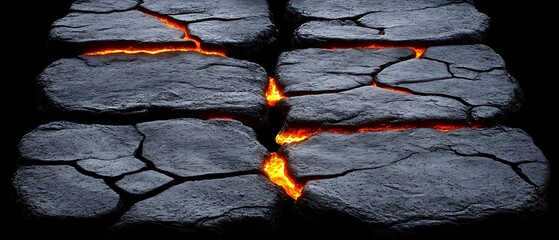 Molten rock with deep cracks