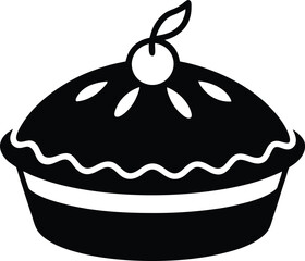 chocolate cake with cherry Silhouette vector illustration on transparent background