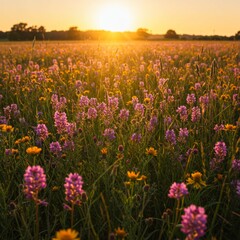 Obraz premium Vibrant Wildflower Meadow at Sunset