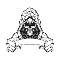 illustration art black and white hand drawn angel of death tattoo and t-shirt design