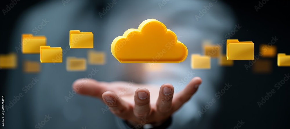 Poster Clouds icon. Internet data hosting network server. Generative AI technology.	
