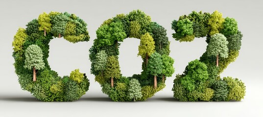 CO2 sign word with green forest element. Nature ecology growth environment concept. World earth day. Generative AI technology.