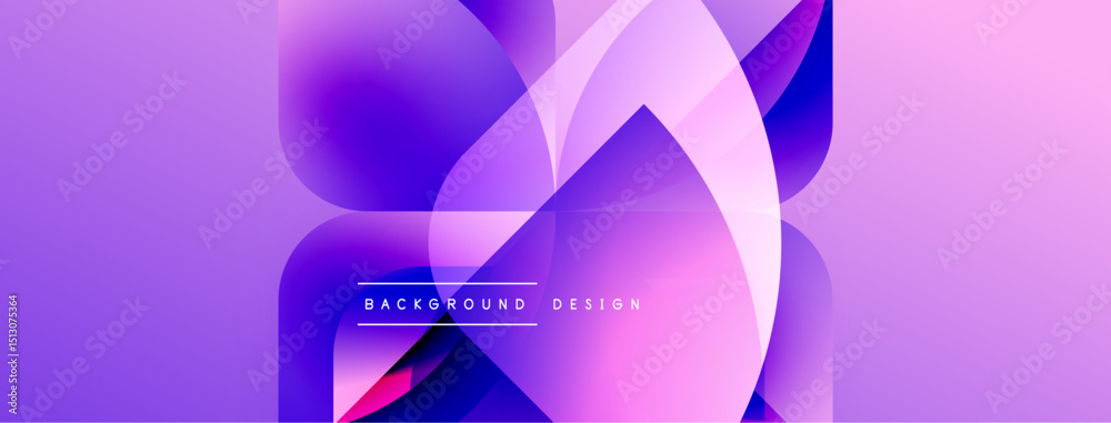 Poster Abstract purple design. Overlapping shapes create dynamic visual effect. Gradient colors, modern aesthetic. Text reads background design.