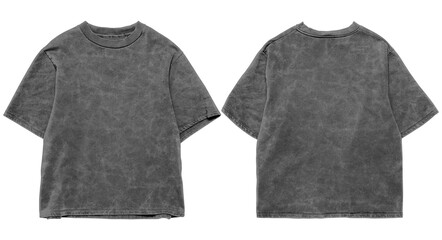 Blank oversized shirt with washed out texture, front and back with grey color and isolated in white background, for mockup template or print
