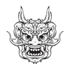 illustration art dragon head hand drawn black and white tatoo and t-shirt design
