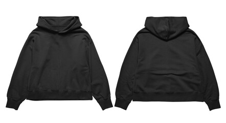 Blank hoodie mockup design front and back black color premium template isolated on white background