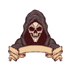 illustration art hand drawn skull wearing cloak tattoo logo and t-shirt design